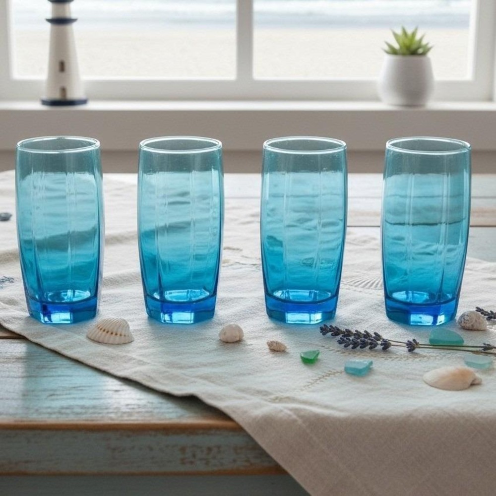 Cristar Amadeus Sky Blue Cooler Glasses, Set of 2, Vintage Heavy Base Tumblers